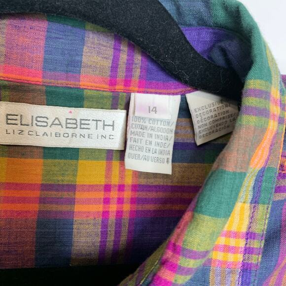 Liz Claiborne Bright Plaid Cotton 80s 90s Shirt Sz 14 Large - Picture 7 of 8